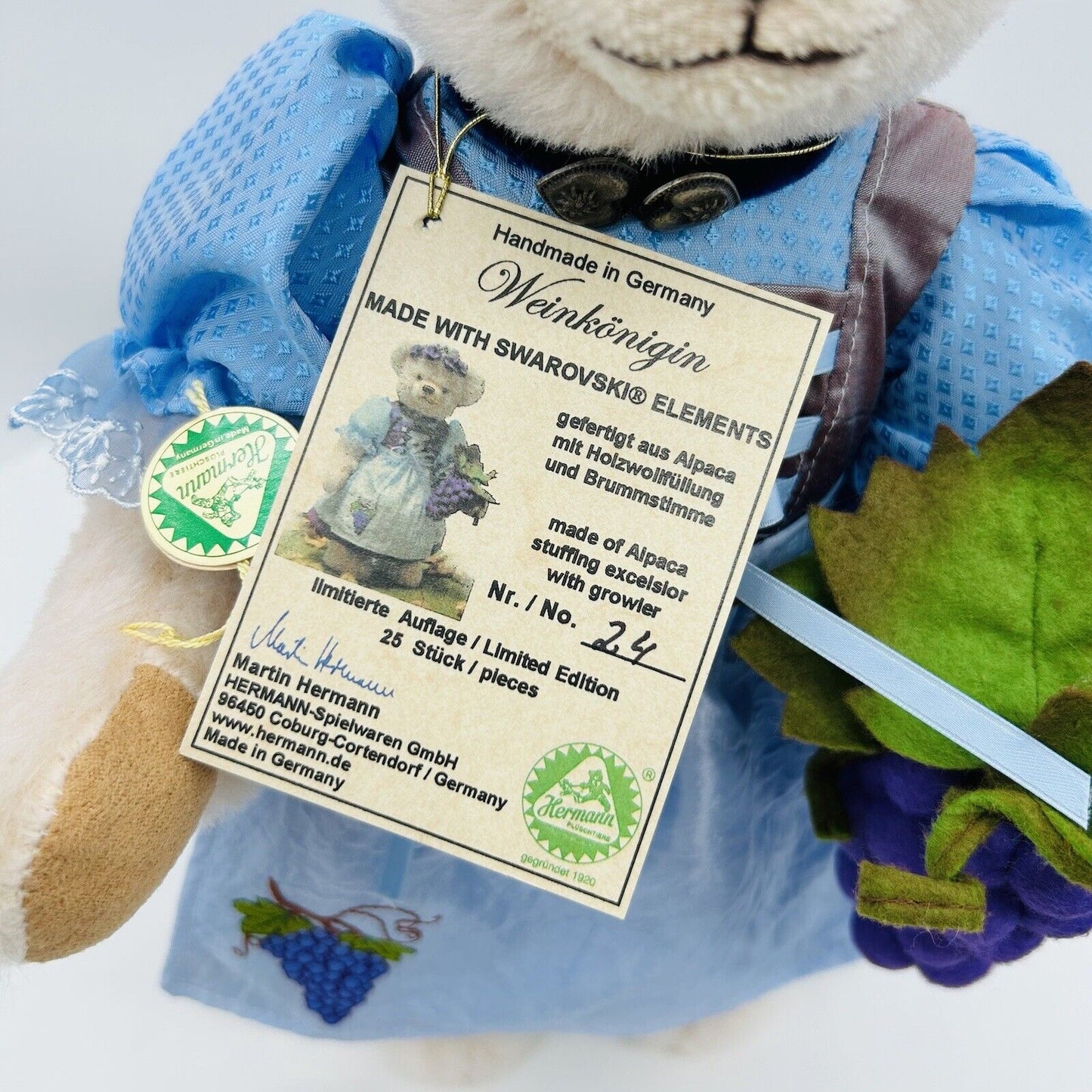 Hermann Coburg Teddybär Weinkönigin limitiert 25 36 cm Mohair
