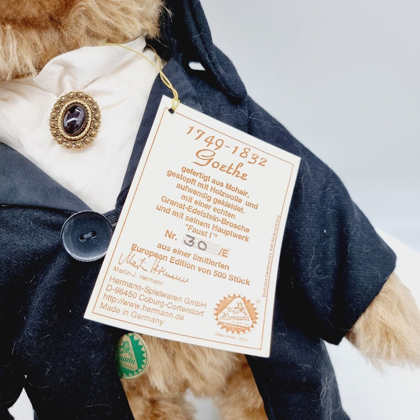 Hermann Coburg 19256-3 Teddybär Johann Wolfgang von Goethe limitiert 40 cm