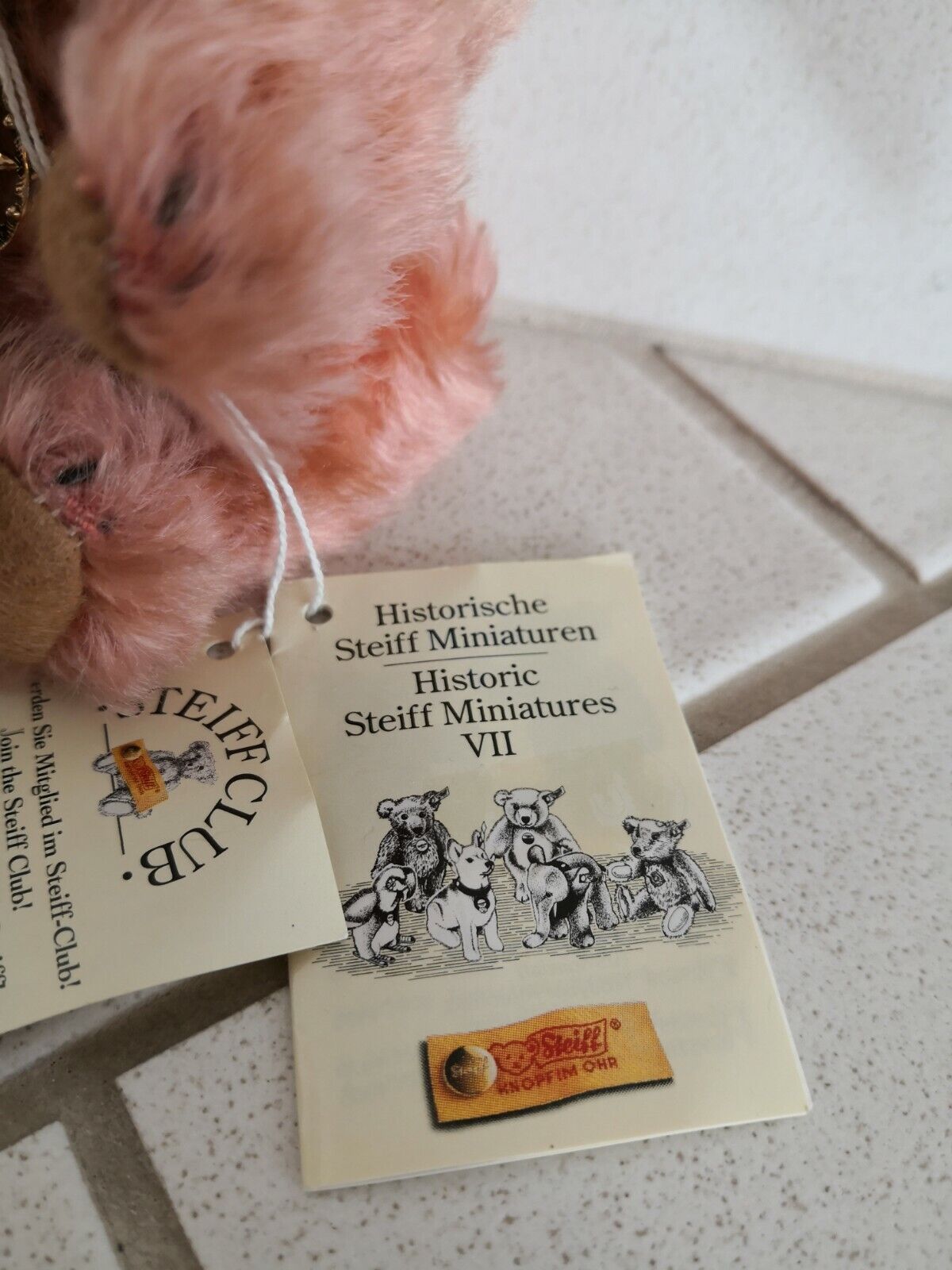 Steiff Teddy - Genuine Mohair - 16 cm - 029608 - Zertifikat - Top Zustand Knopf