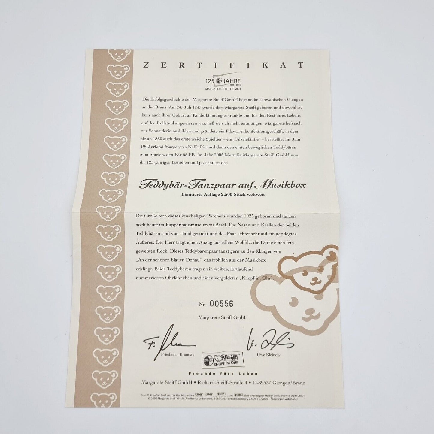 Steiff 038181 Teddybären Tanzpaar auf Musikbox limitiert 2500 aus 2005