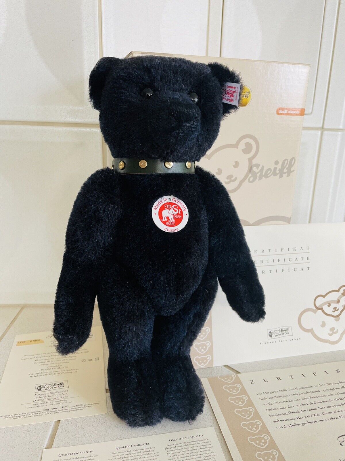 Steiff Teddybär mit Halsband EAN 038280 blau 32 cm limitiert 2007 Zertifikat