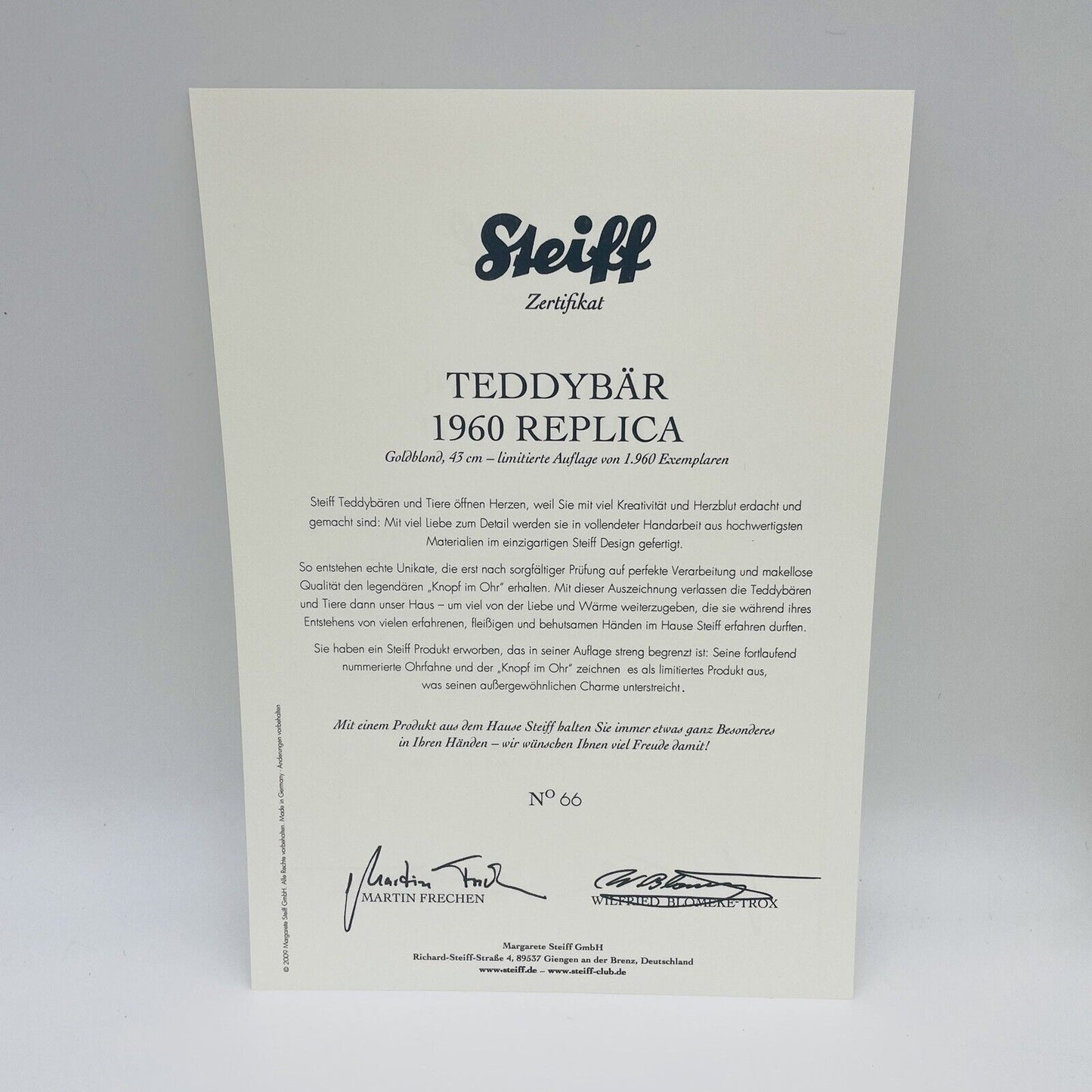 Steiff Teddybär 1960 Replica 400049 limitiert 1960 aus 2009 43cm Mohair