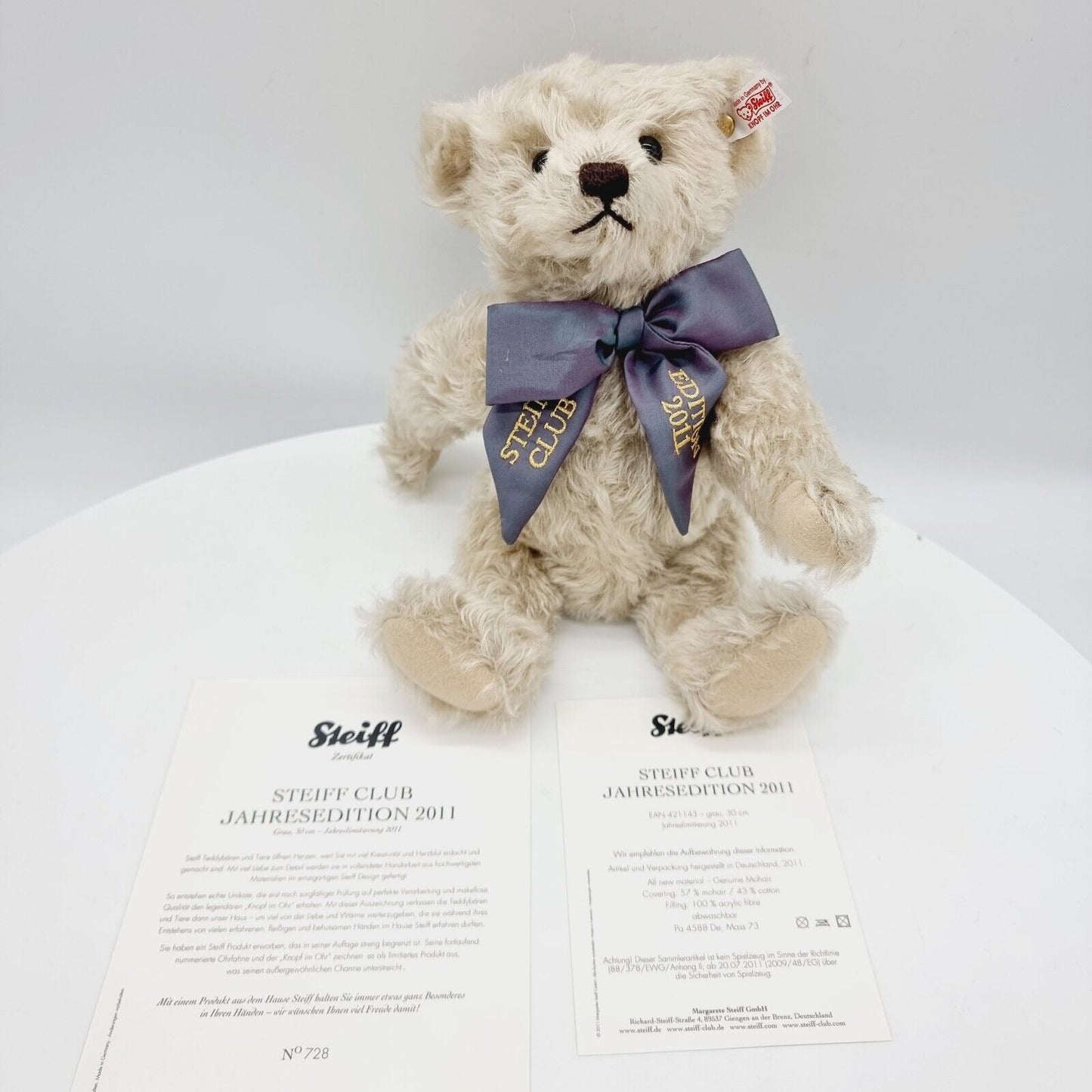 Steiff 421143 Club Teddybär Jahresedition 2011 limitiert 2011 30cm Mohair