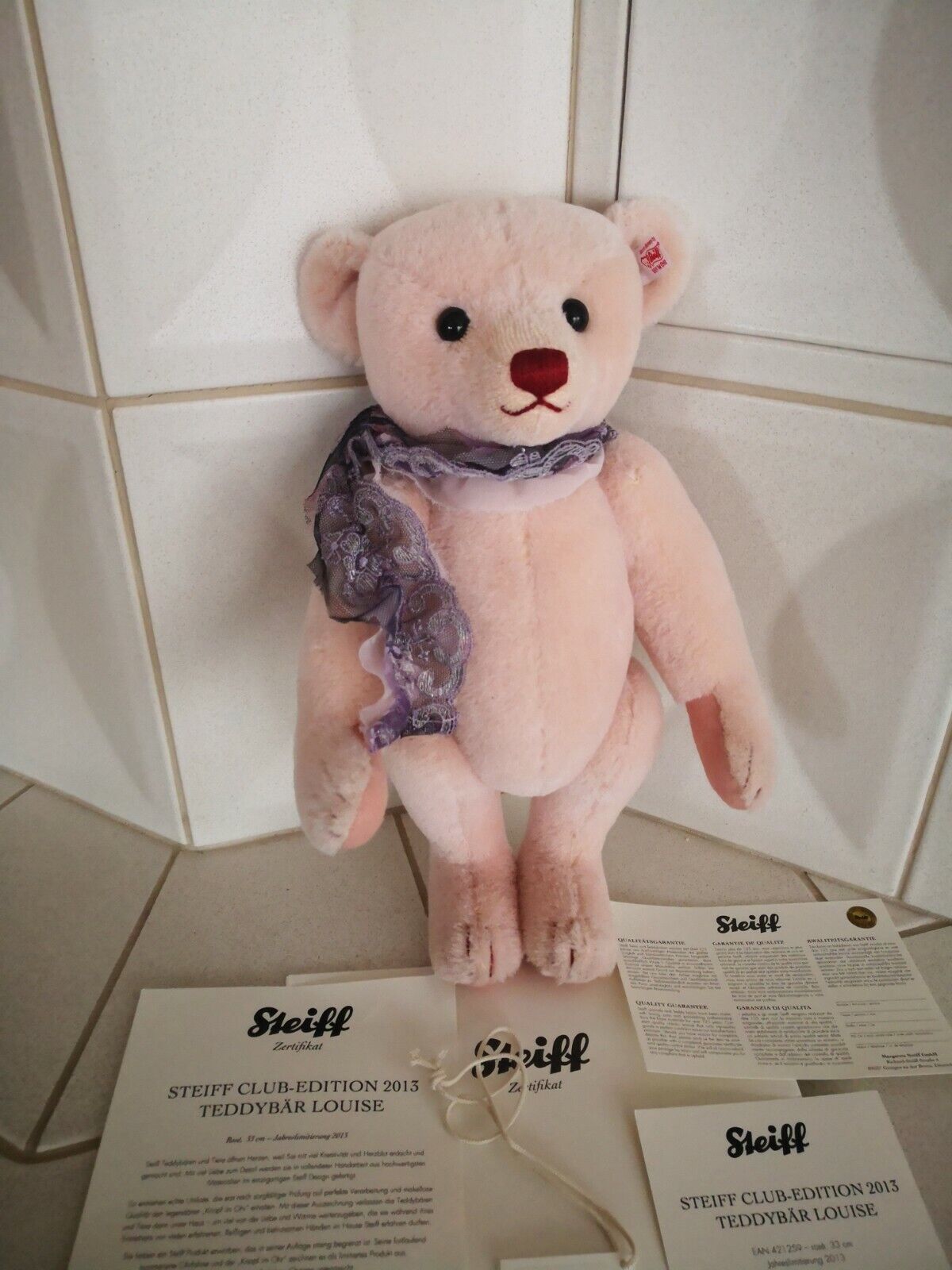 Steiff Club-Edition 2013 Teddybär Louise, Rose, 33 cm, 421259, limitiert