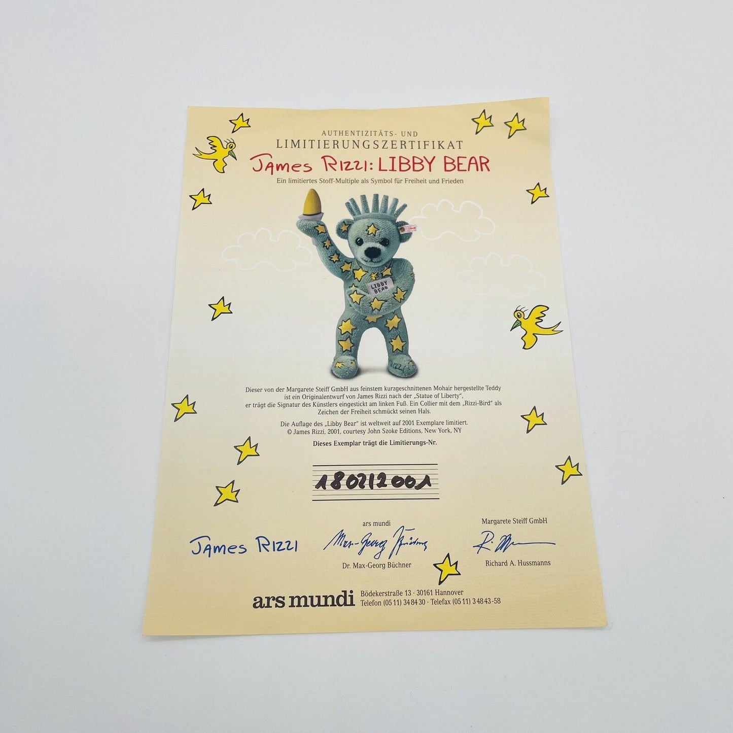 Steiff Teddybär Libby Bear Freiheitsstatue 994975 limitiert 2001 aus 2001 34cm