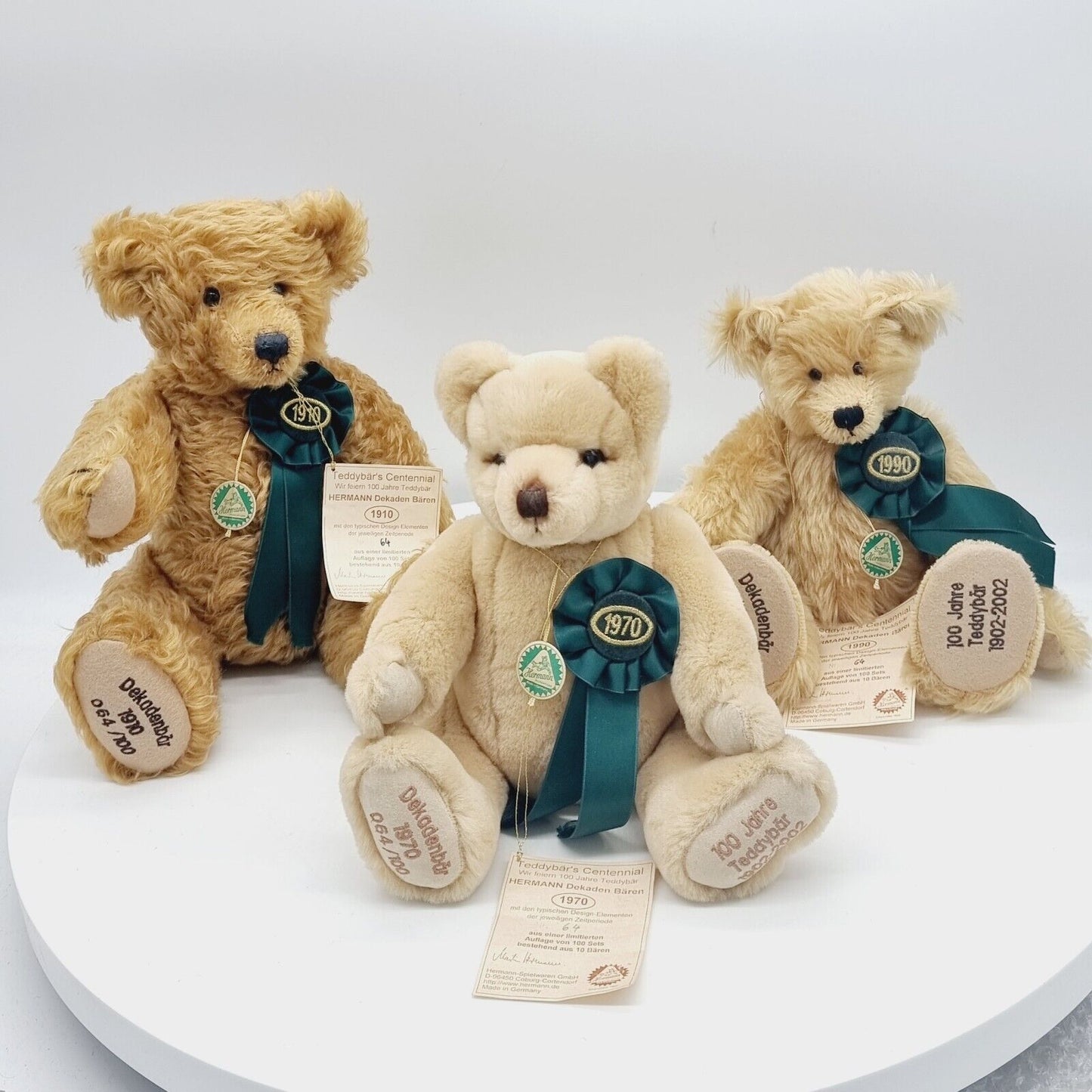 Hermann Set 3 Teddybären Dekadenbär 1910 + 1970 + 1990 limitiert