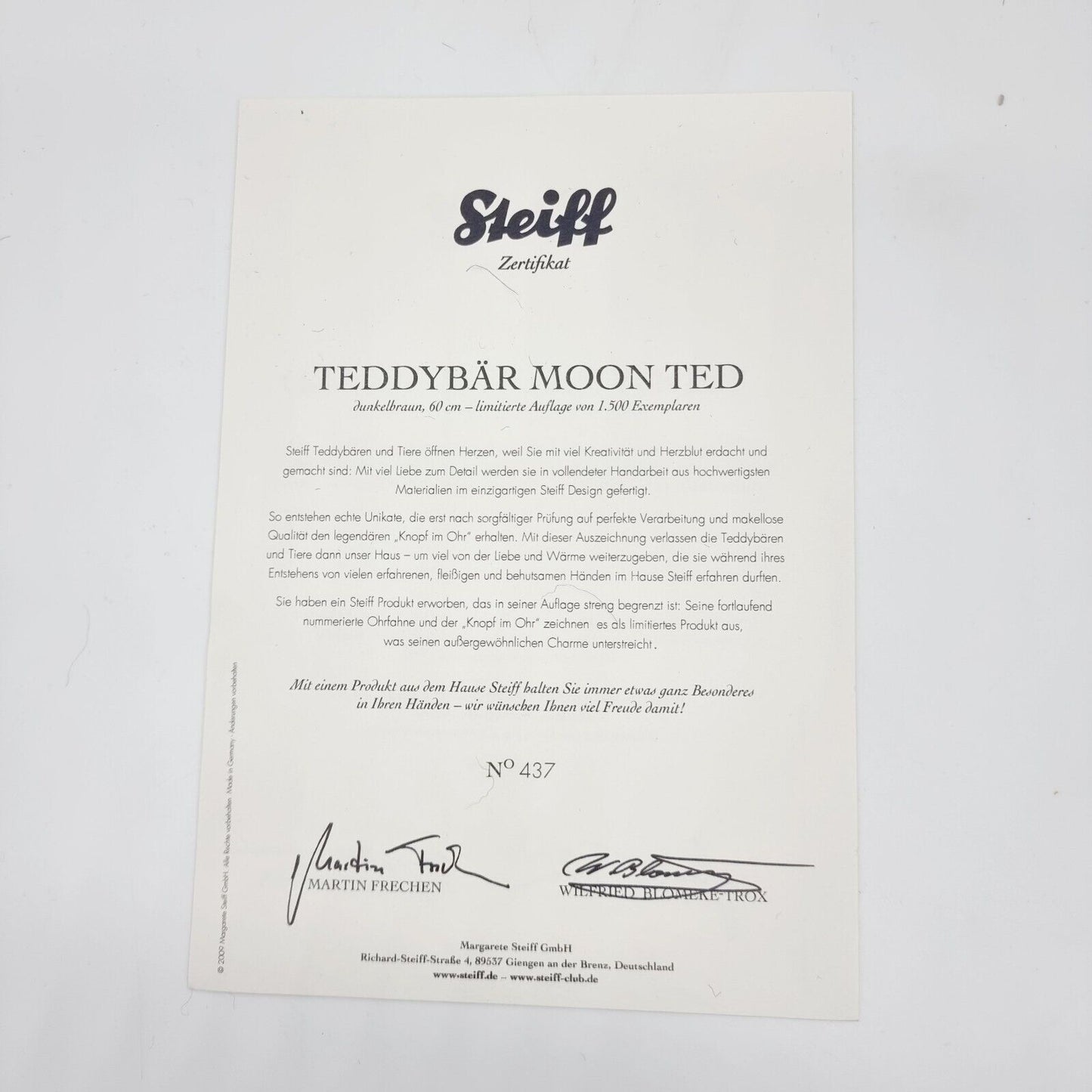 Steiff 036491 Teddybär Moon Ted braun limitiert 1500 60cm Alpaca