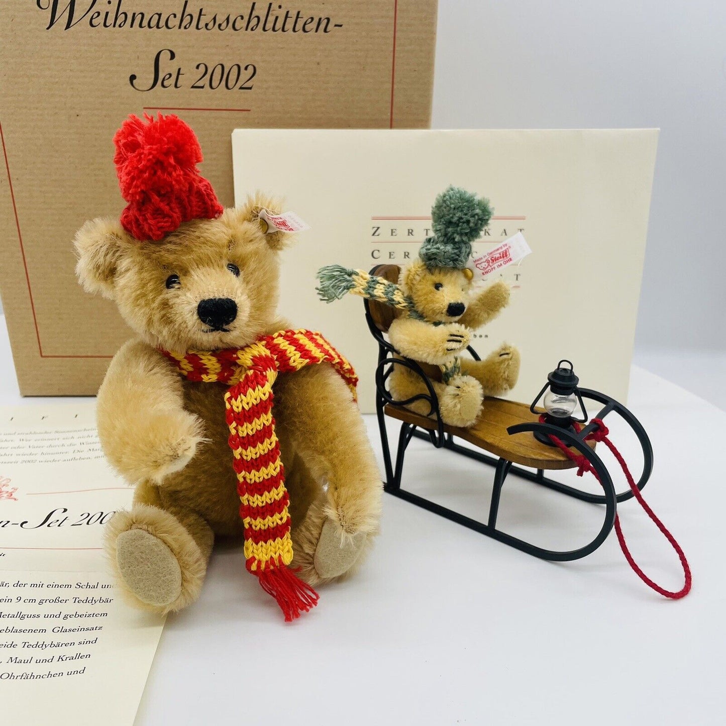 Steiff Weihnachtsschlitten-Set 2002 037979 limitiert 3000 aus 2002 16cm