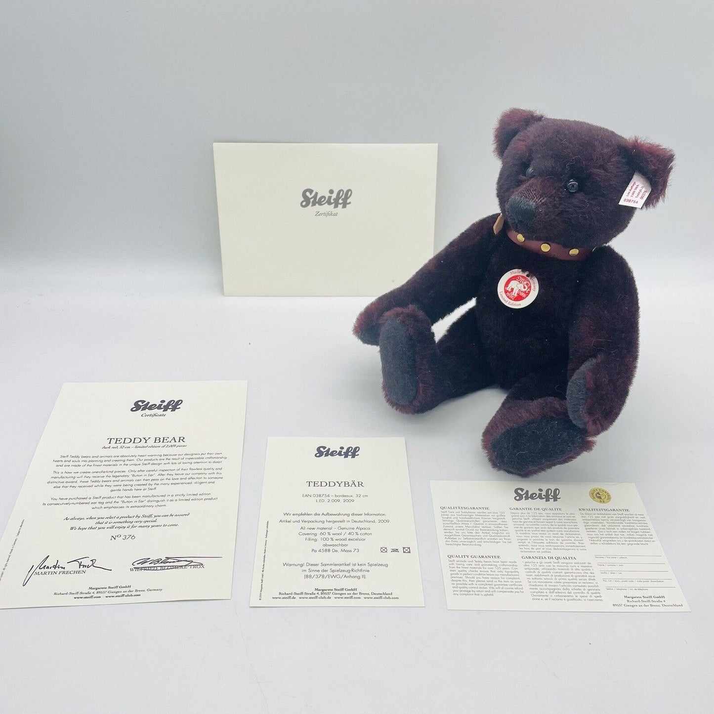 Steiff Teddybär Bordeaux 038754 limitiert 2009 aus 2009 32cm Mohair