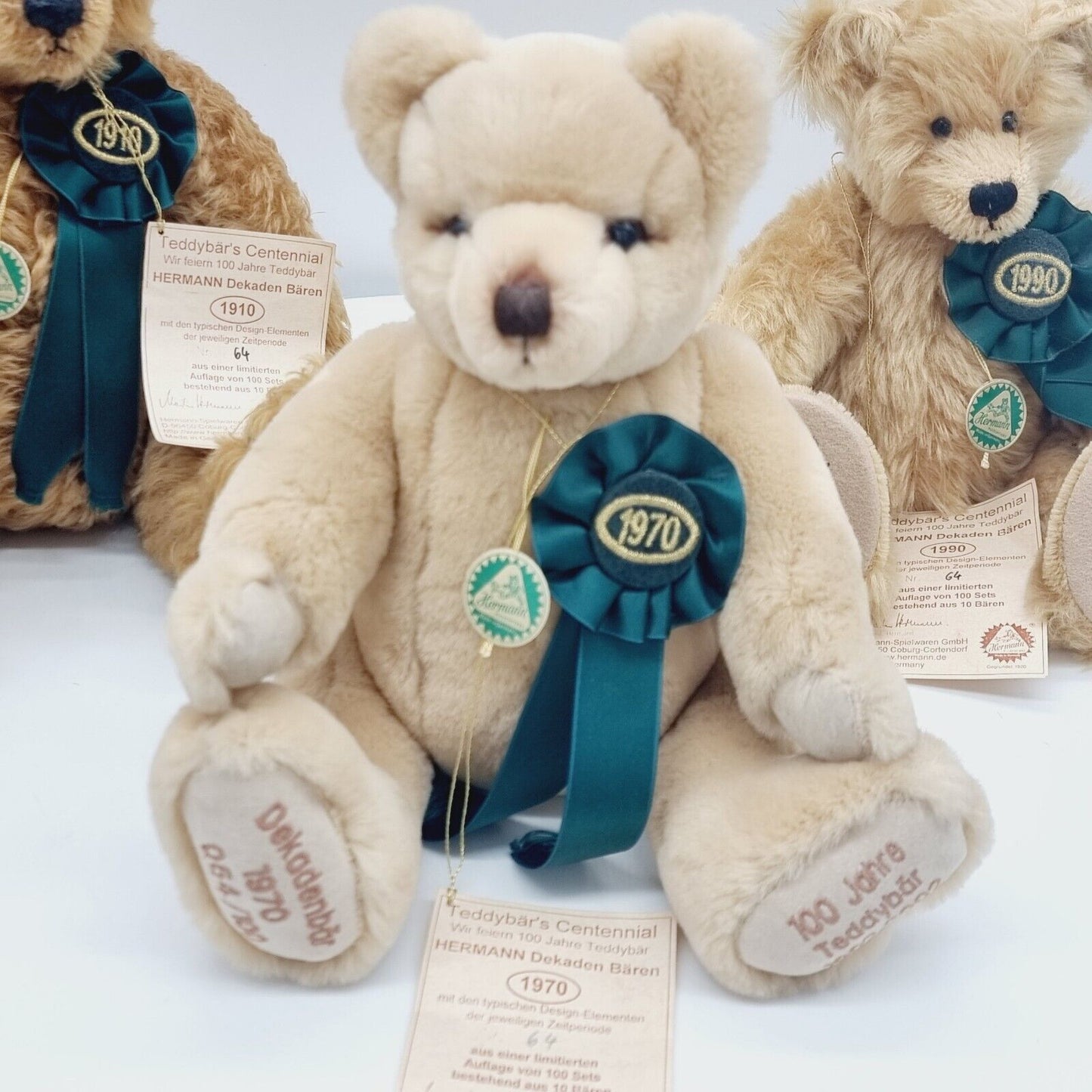 Hermann Set 3 Teddybären Dekadenbär 1910 + 1970 + 1990 limitiert