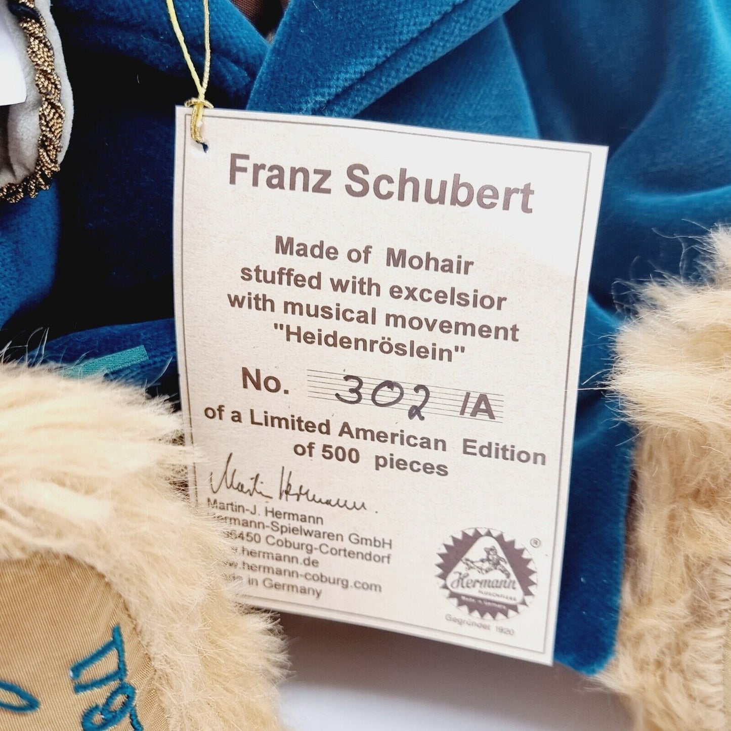 Hermann Coburg Teddybär Franz Schubert North America limitiert 500 40 cm Mohair