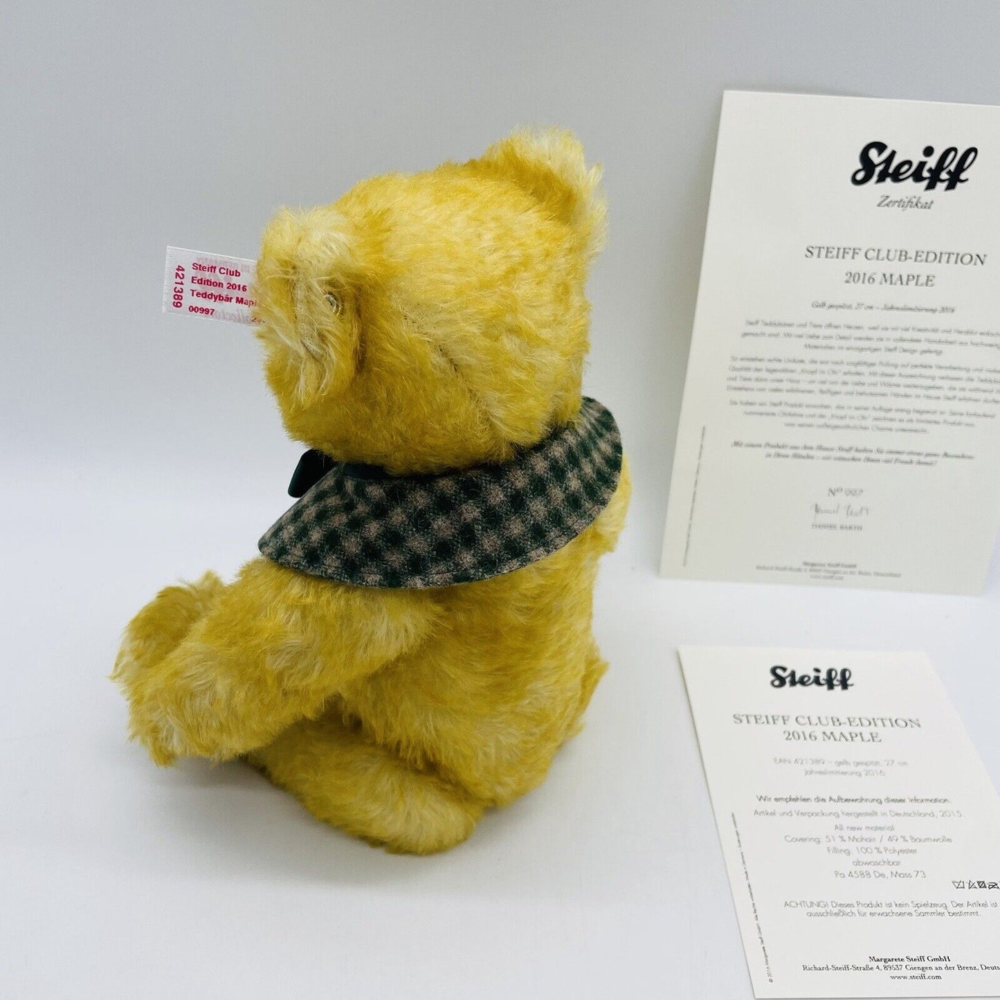 Steiff Teddybär Maple Ahornblatt 421389 limitiert 2016 Clubedition 2016 27cm