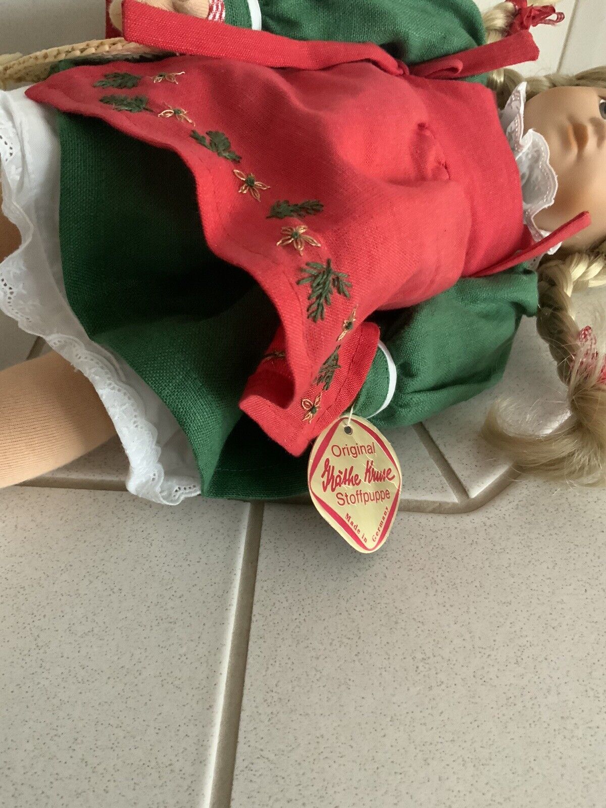 Käthe Kruse Puppe Glückskind mit Herz aus Stroh 37 cm - Rarität für Sammler