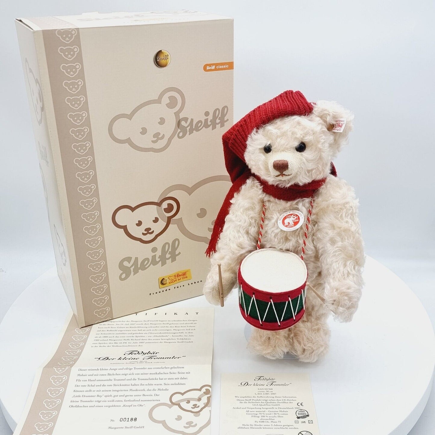 Steiff Teddybär Der kleine Trommler 037368 30 cm limitiert 2007 weiß