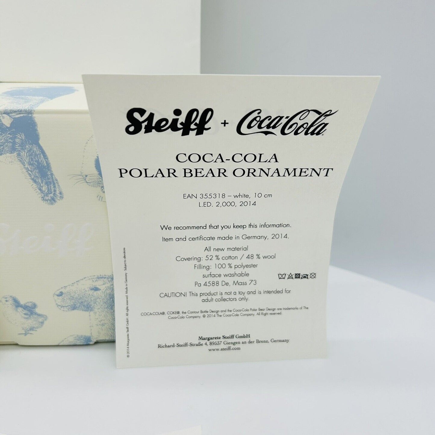 Steiff 355318 Teddybär Ornament Coca Cola limitiert 2000 aus 2014 10 cm