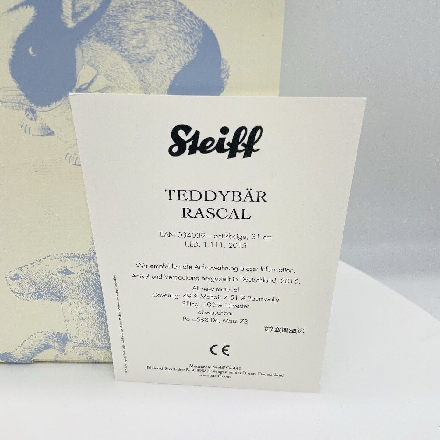 Steiff 034039 Teddybär Rascal limitiert 1111 aus 2015 31 cm Mohair