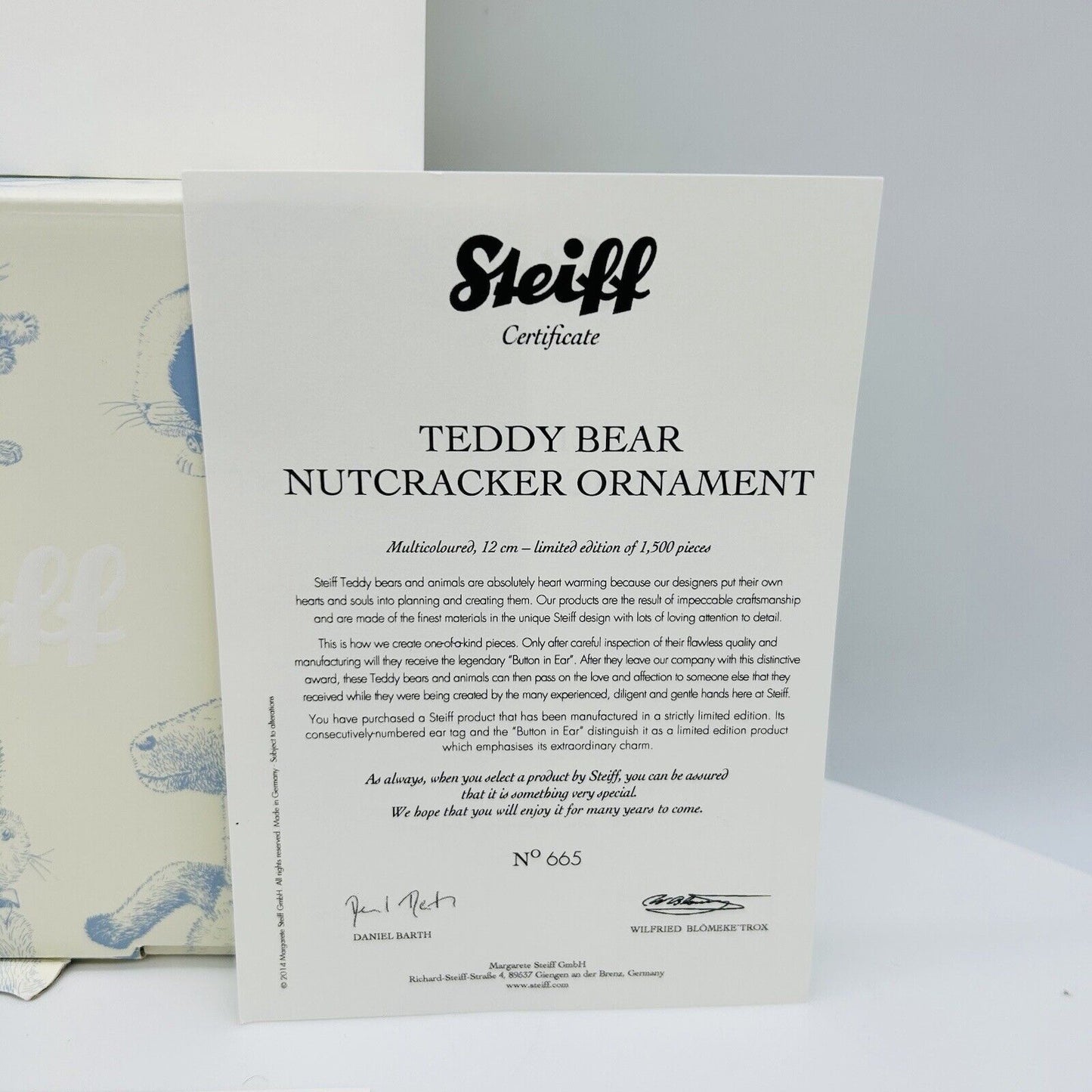 Steiff 034244 Ornament Teddybär Nussknacker limitiert 1500 aus 2014 12 cm Mohair