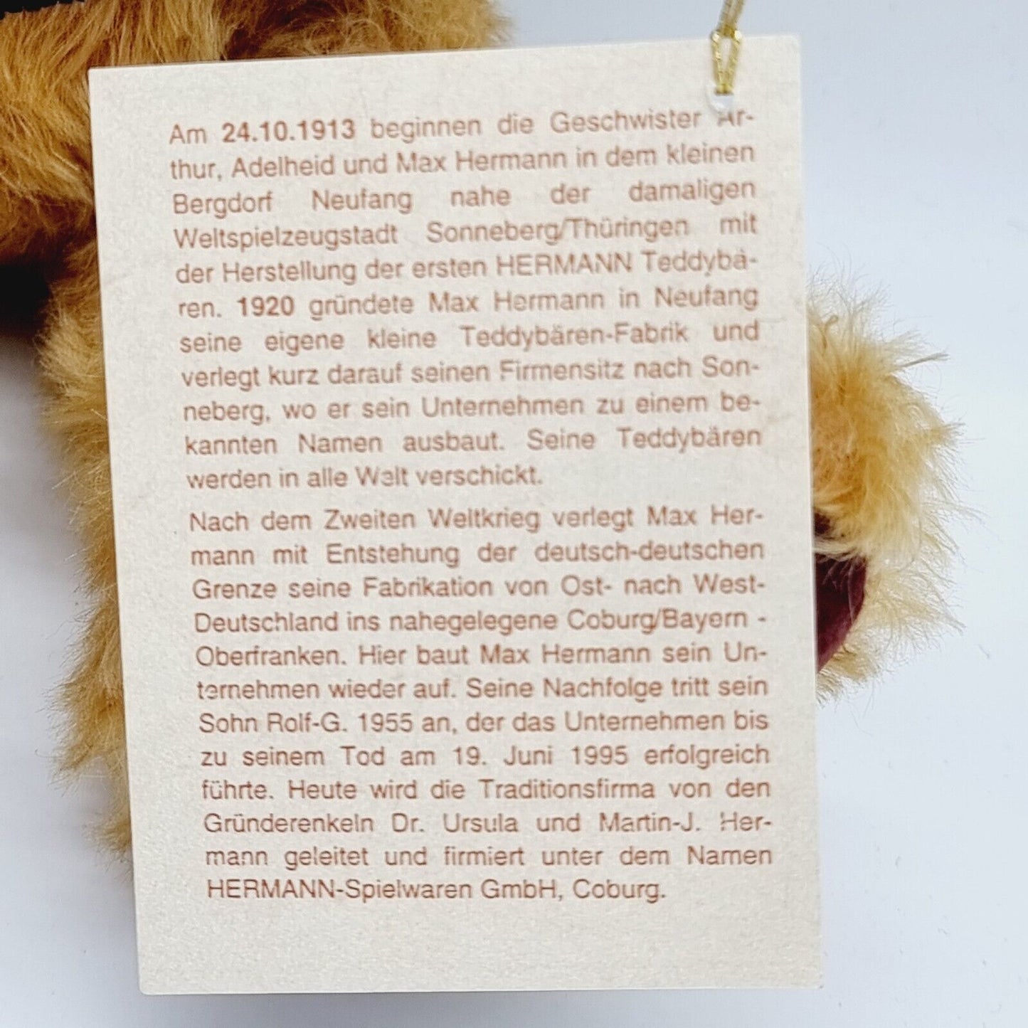 Hermann Teddybär Bänker-Bär Nr. 144 limitiert 500 Mohair Anekdoten-Bär