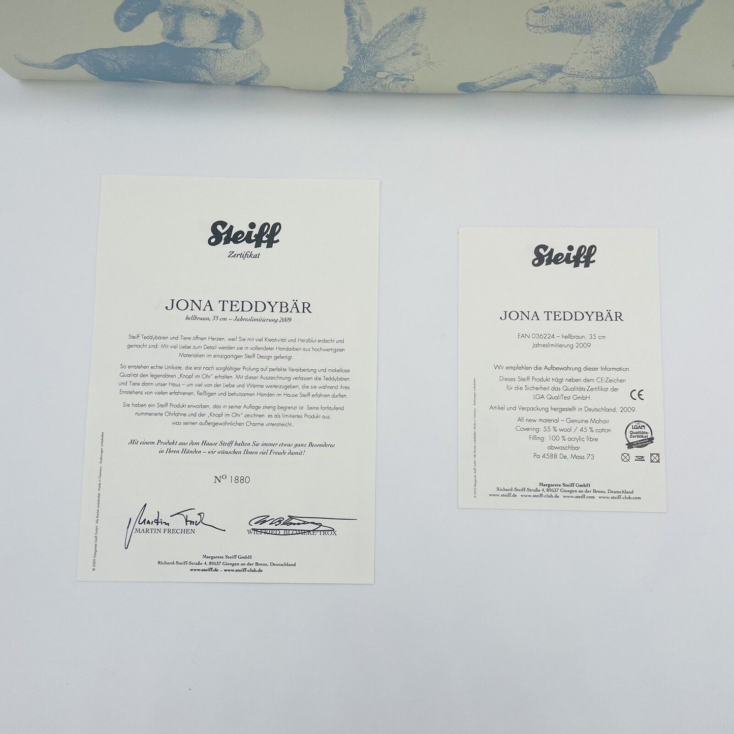 Steiff Jona Teddybär 036224 limitiert 2009 aus 2009 35cm Mohair