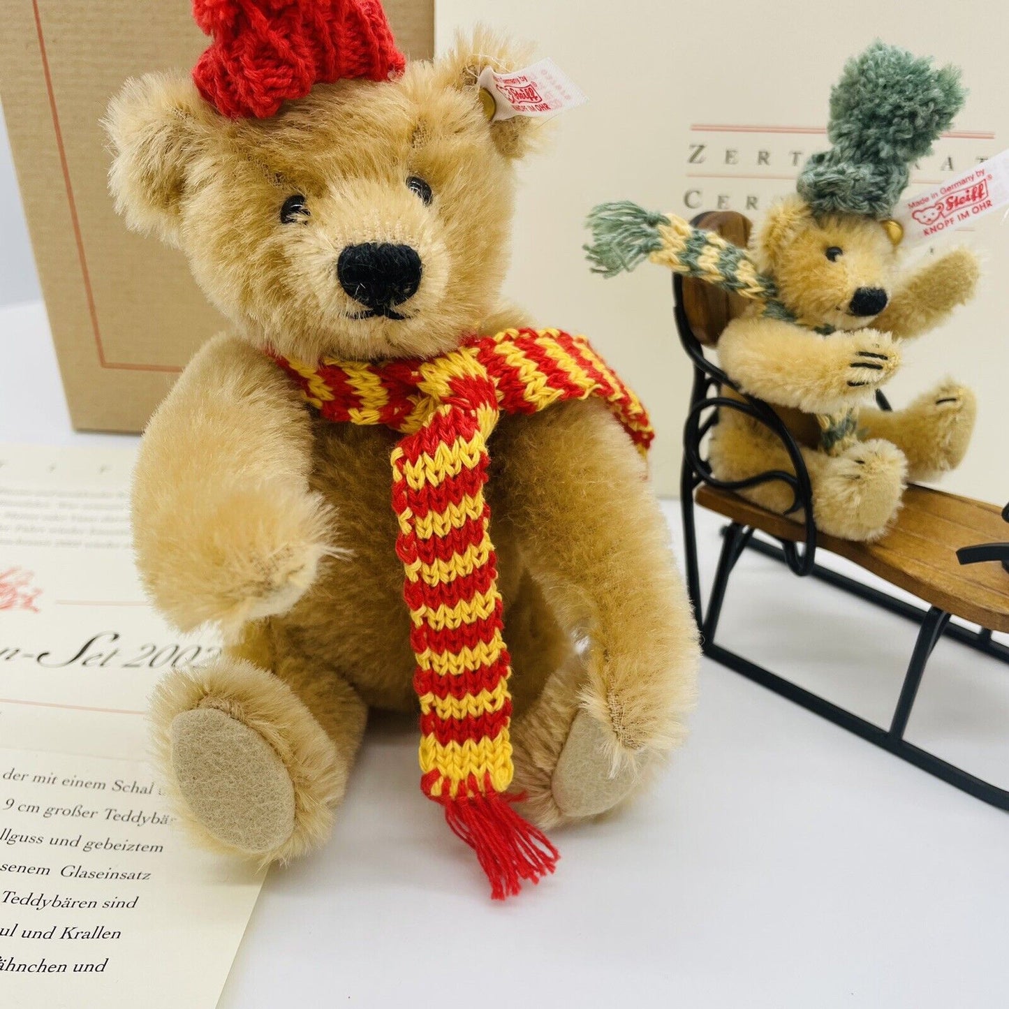 Steiff Weihnachtsschlitten-Set 2002 037979 limitiert 3000 aus 2002 16cm