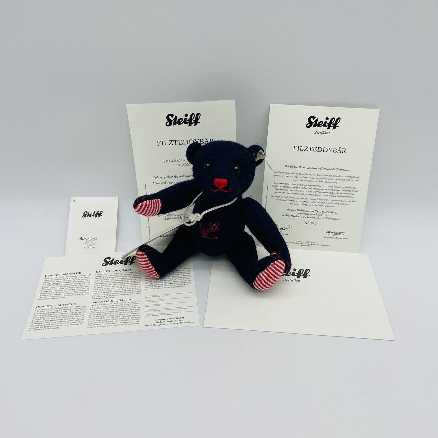 Steiff Filzteddybär Selection 035494 limitiert 2000 17cm Swarovski Wollfilz