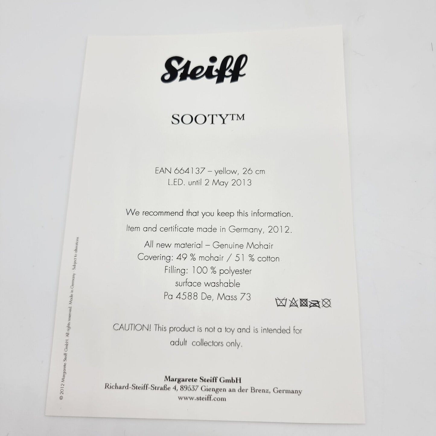 Steiff 664137 Sooty 26 cm limitiert Danbury Mint Jahr 2012