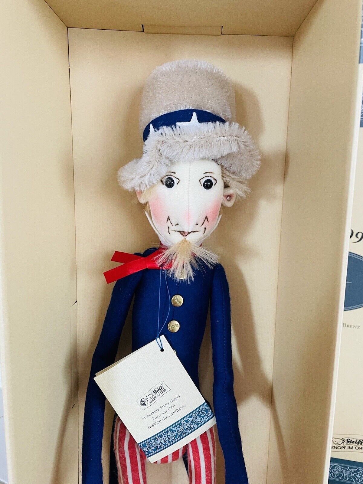 Steiff Uncle Sam Filzpuppe 1994 Handbemalt Leder Auflage 1.000 Stück 411601