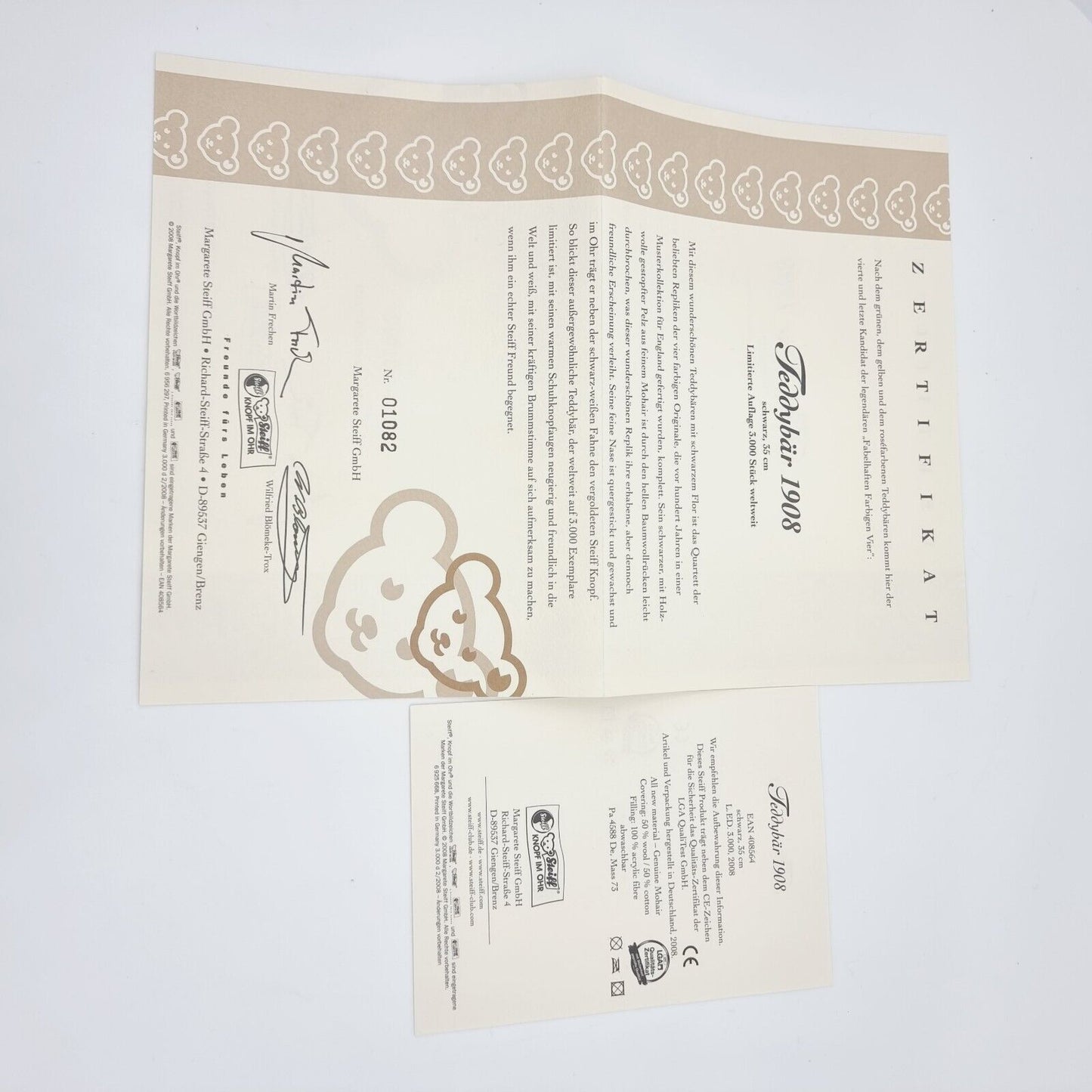 Steiff 408564 Teddybär 1908 schwarz 35 cm limitiert 3000 Jahr 2008