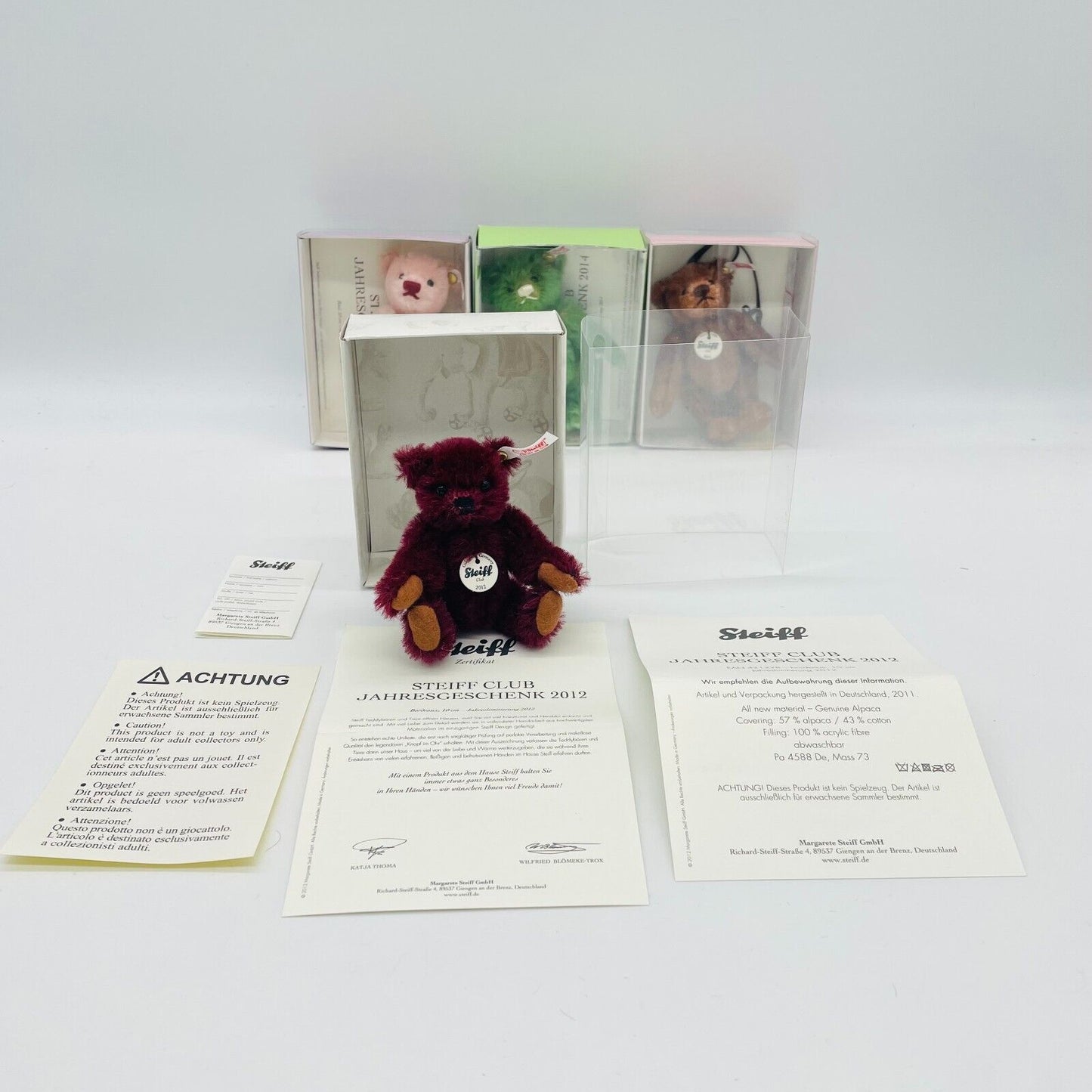 Steiff Clubbären Jahresgeschenke 2012, 2013, 2014, 2015 limitiert Zertifikat OVP