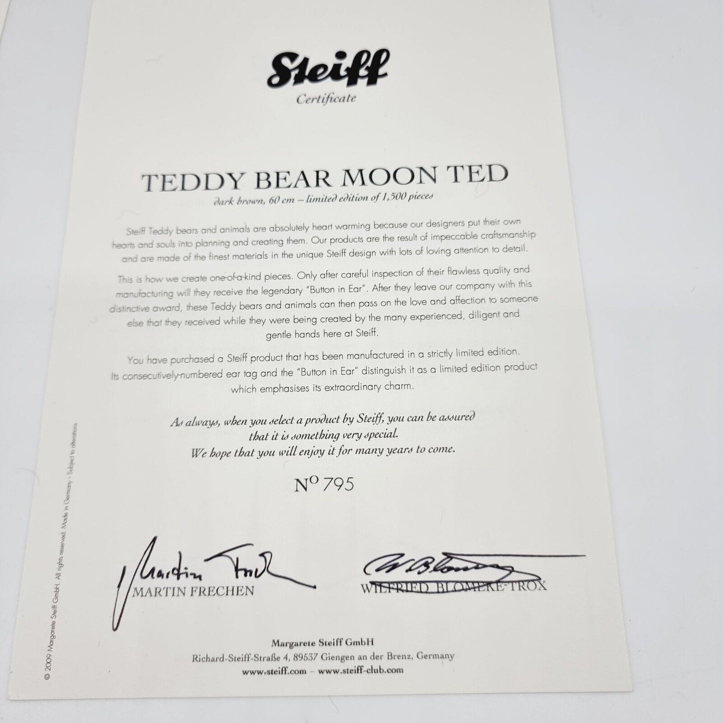 Steiff Teddybär Moon Ted braun 036491 limitiert 1500 60cm Alpaca