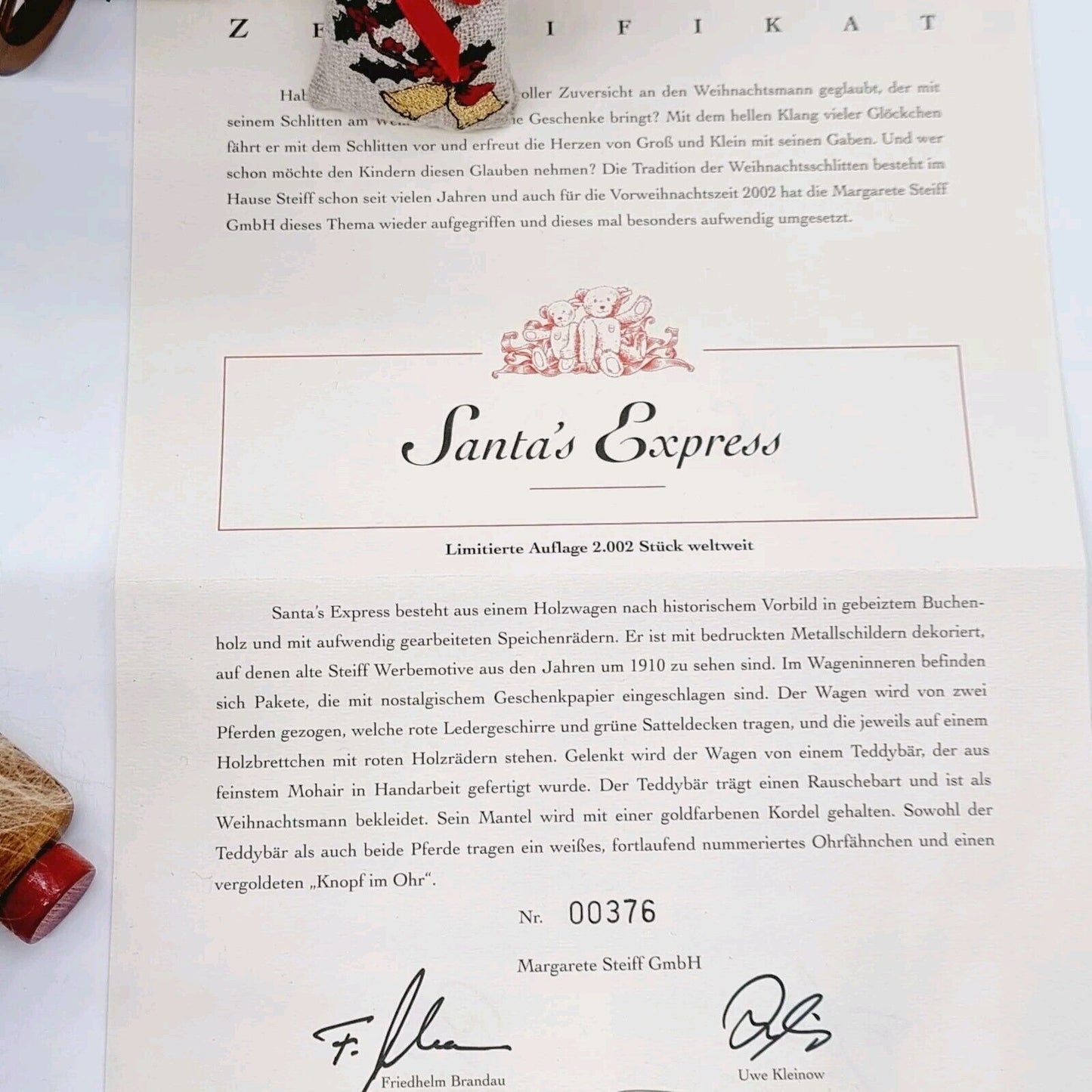 Steiff 037986 Santa's Express limitiert 2002 aus 2002 Mohair