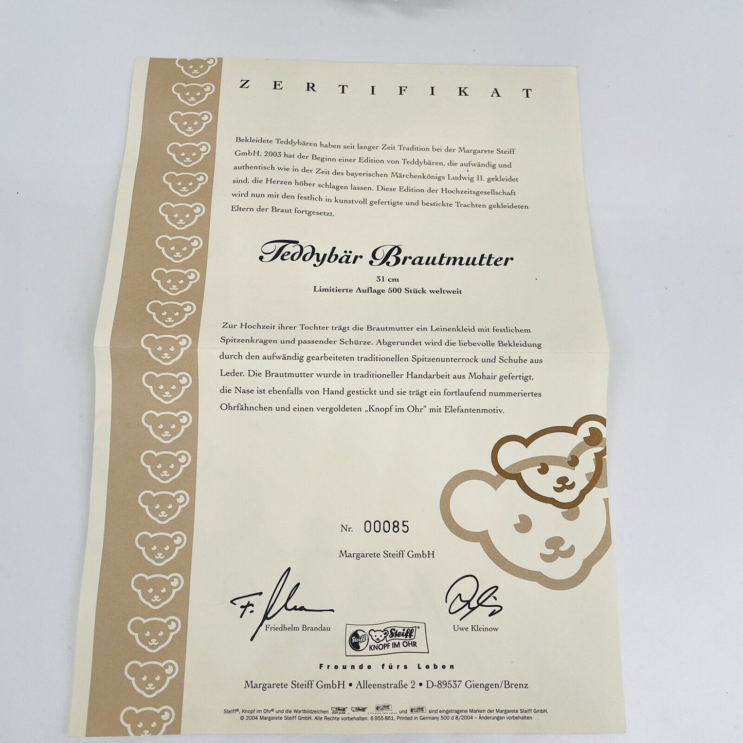 Steiff Teddybär Brautmutter 038075 limitiert 500 aus der Hochzeitsgesellschaft