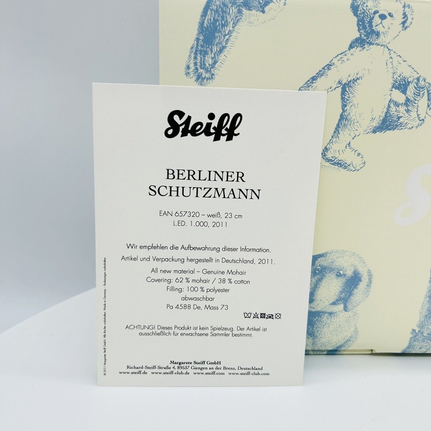 Steiff 657320 Teddybär Schutzmann limitiert 1000 aus 2011 23cm Mohair