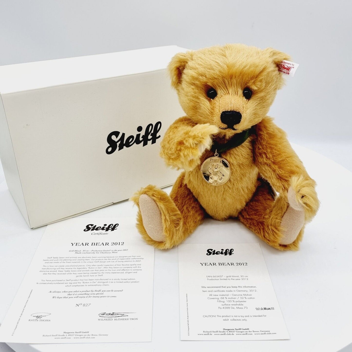 Steiff 663437 Danbury Mint Teddybär Year Bear 2012 limitiert 2012 30 cm Mohair