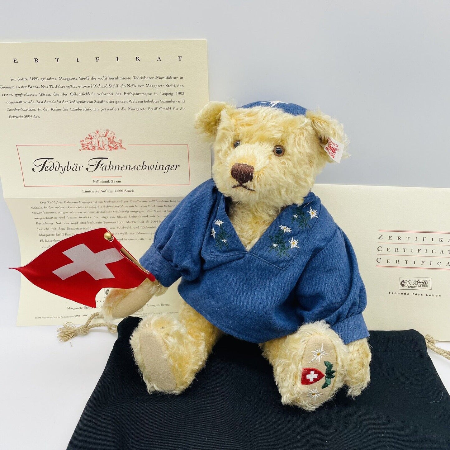 Steiff Teddybär Fahnenschwinger 661433 limitiert 1500 31cm Mohair, Nr. 10