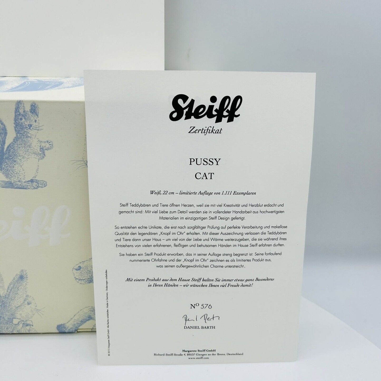 Steiff 021190 Katze Pussy Cat limitiert 1111 aus 2015 22 cm Alpaca