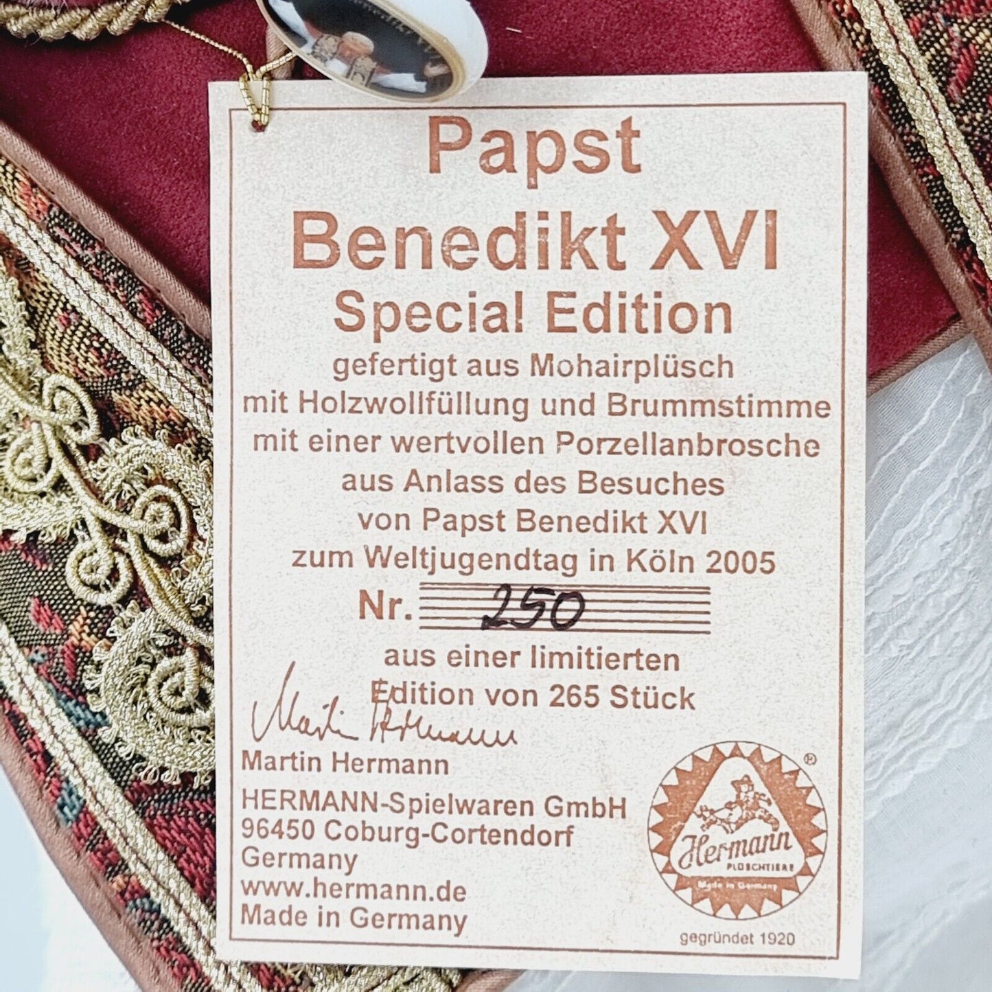 Nr. 250! Hermann Coburg Papst Benedikt Teddybär Special Edition 2005 limitiert