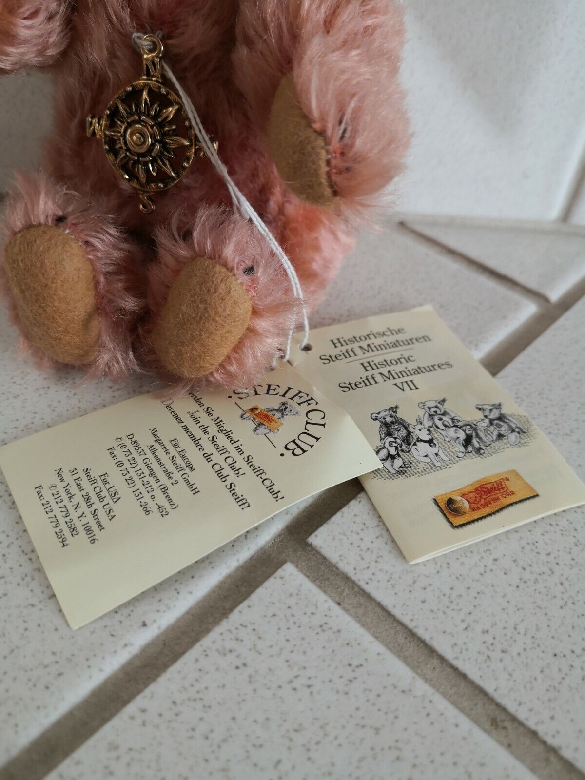 Steiff Teddy - Genuine Mohair - 16 cm - 029608 - Zertifikat - Top Zustand Knopf
