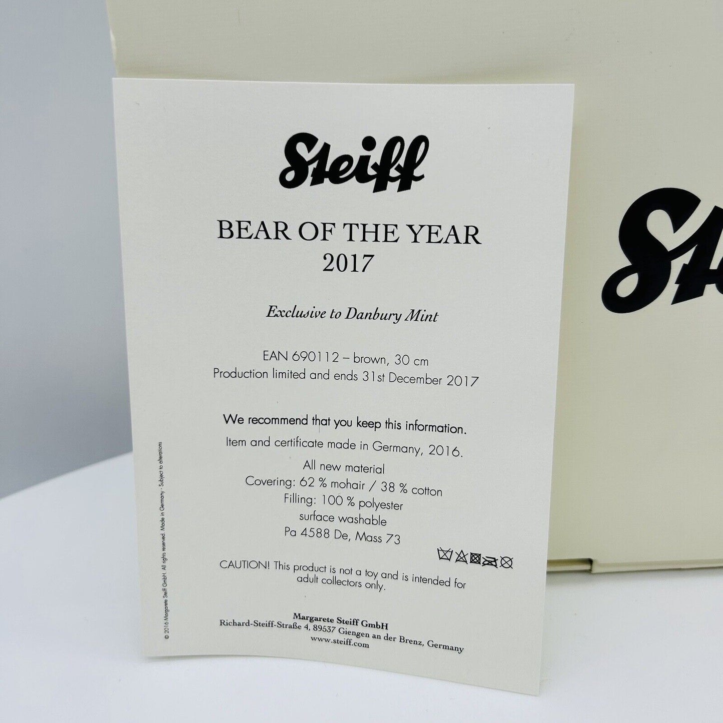 Nr. 33 Steiff Danbury Mint 690112 Teddybär Year Bear 2017 limitiert 2017 30 cm