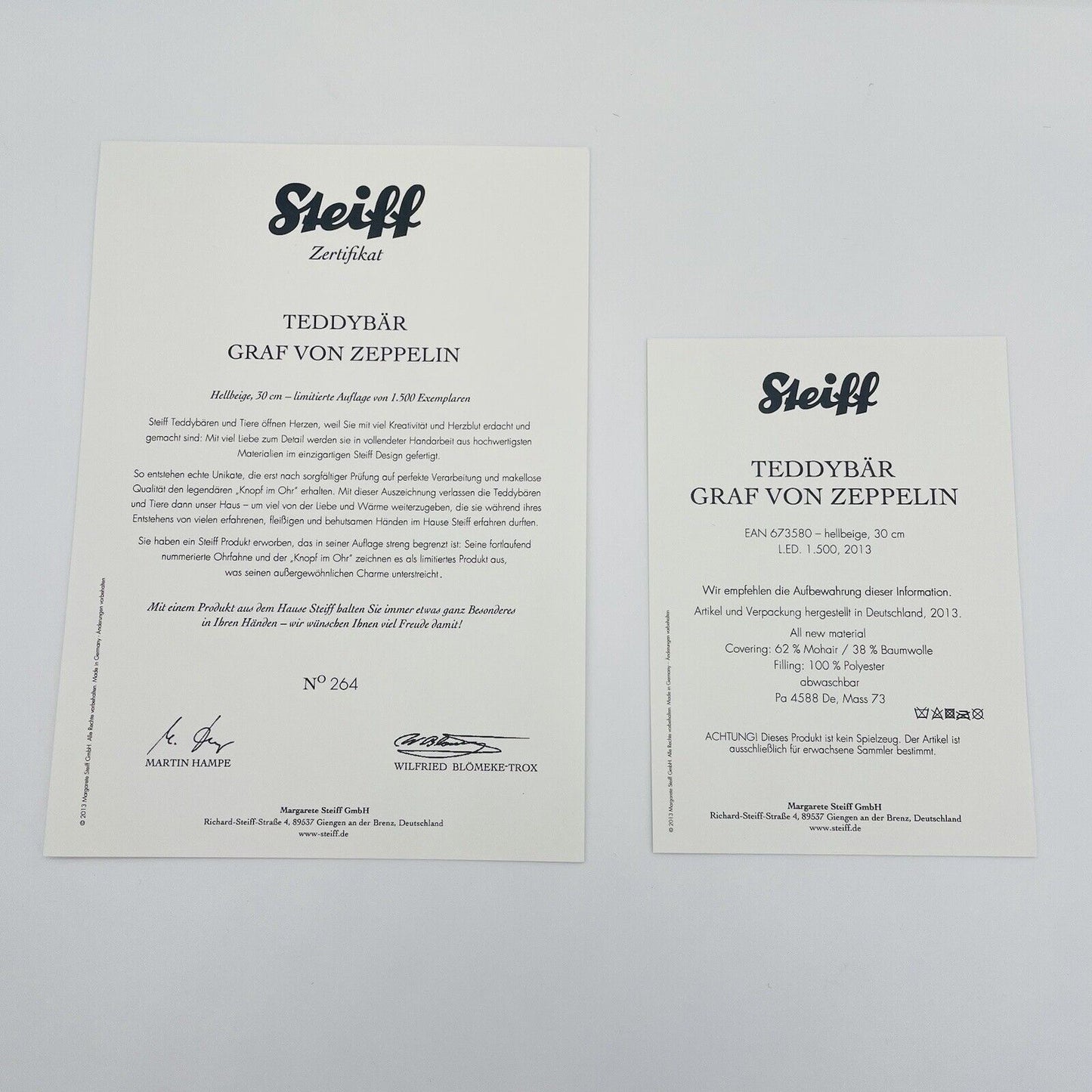 Steiff Graf von Zeppelin 673580 limitiert 1500 Stück 30cm Mohair