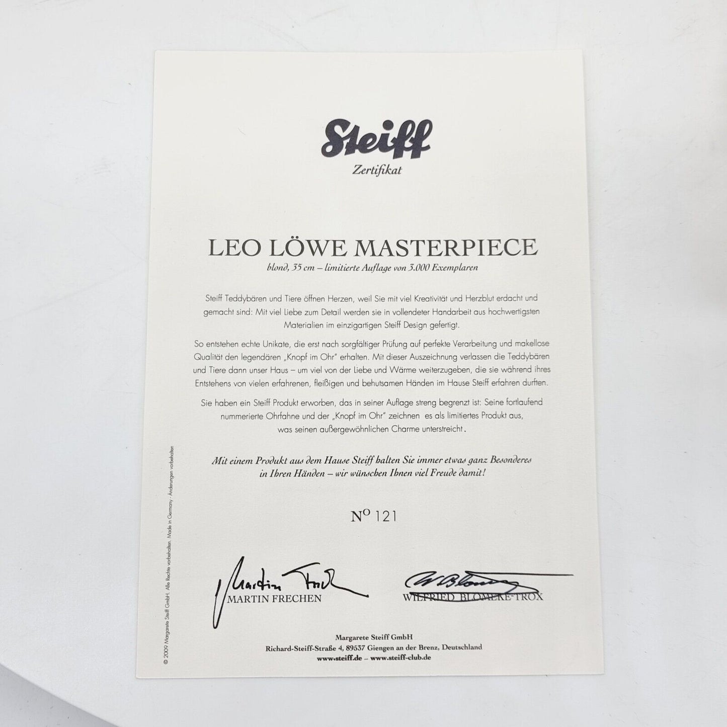 Steiff 036552 Leo Löwe Masterpiece blond 35 cm 2009 limitiert 3000 Exemplare