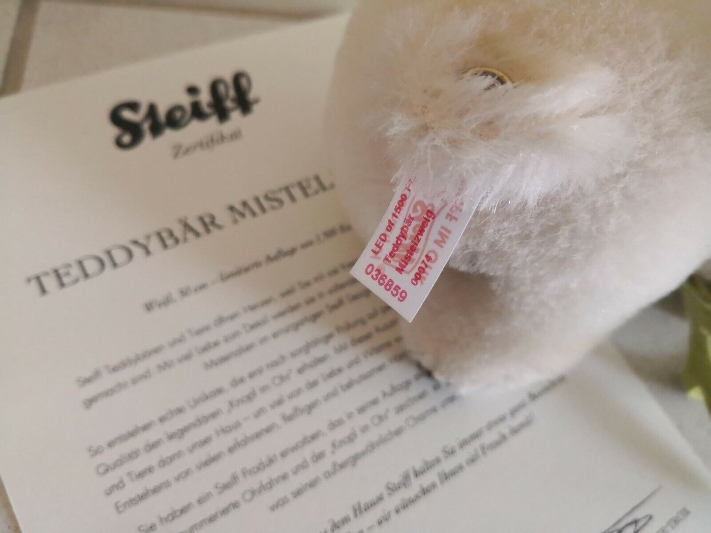 Steiff Teddybär Mistelzweig Bär Alpaca 036859 Teddy Mistelstrauß aus Filz Mistel