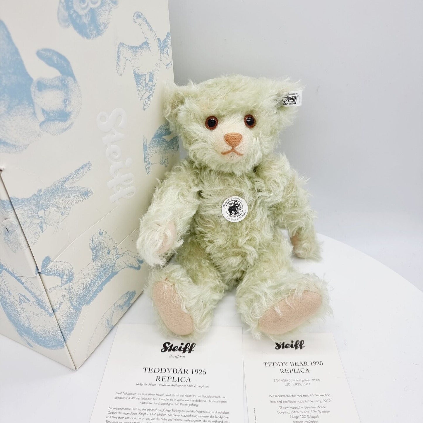 Steiff 408755 Teddybär 1925 Replica hellgrün limitiert 1925 36 cm Mohair