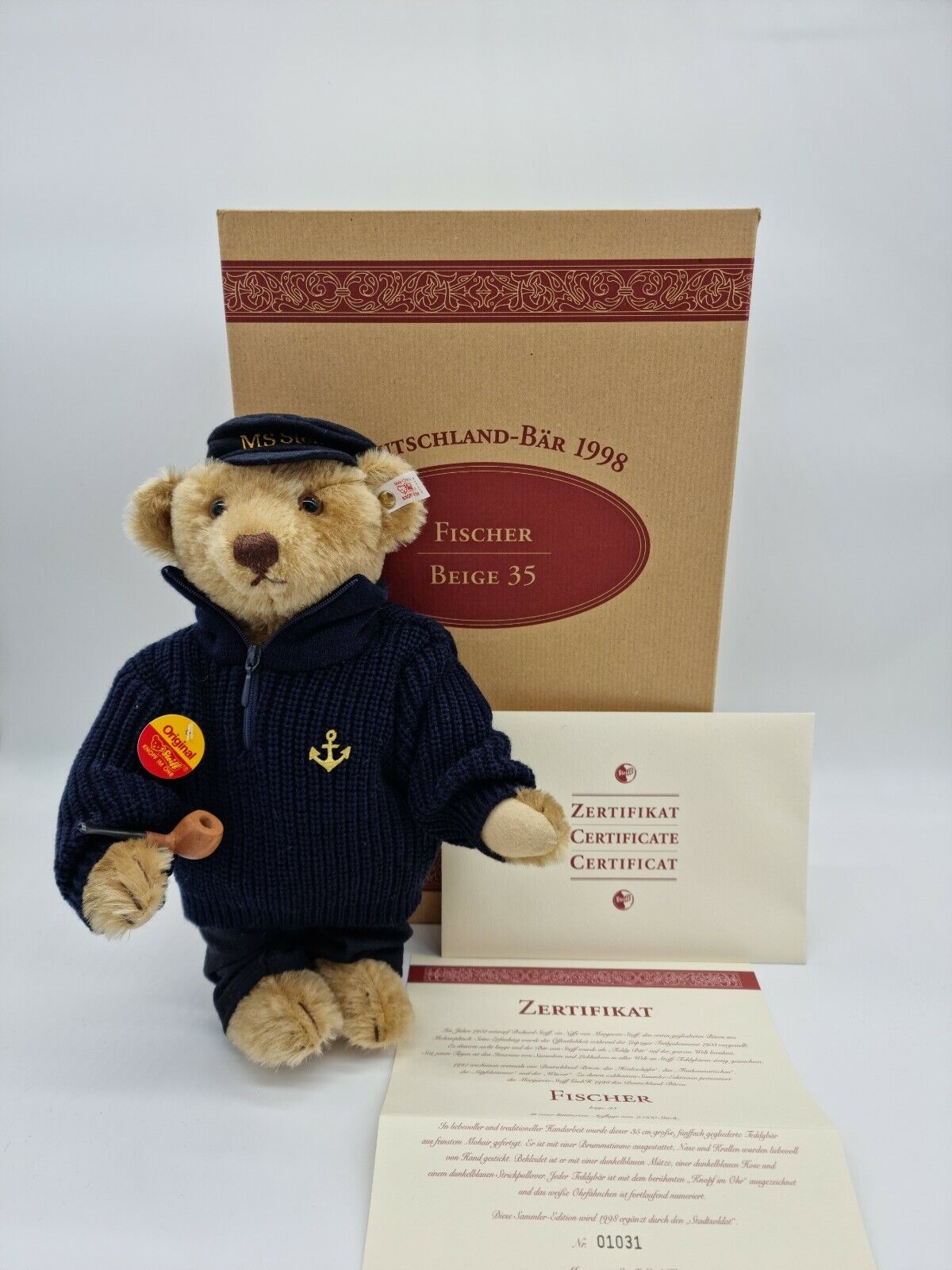 Steiff Teddybär Deutschland-Bär 1998 Fischer 670114 Beige 35 cm limitiert OVP