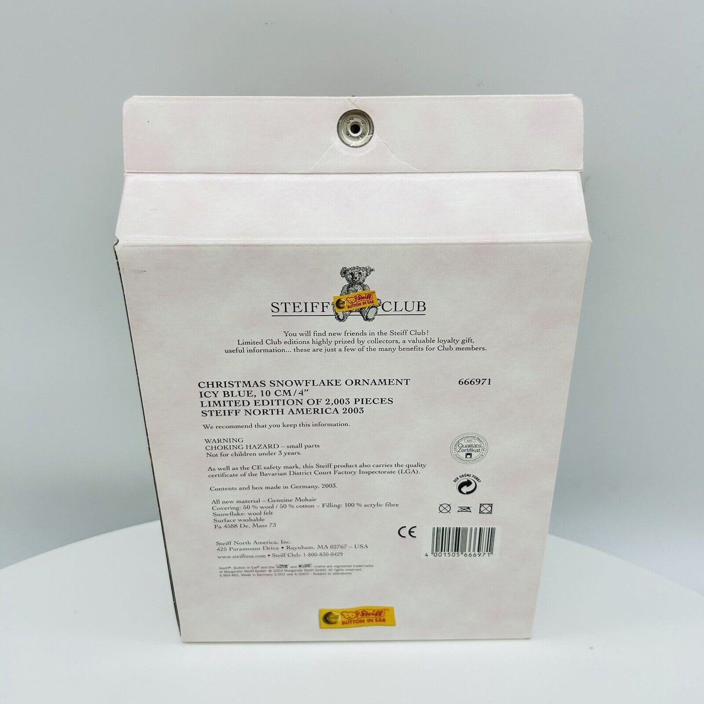 Steiff 666971 Ornament Christmas Snowflake limitiert 2003 aus 2003 10 cm