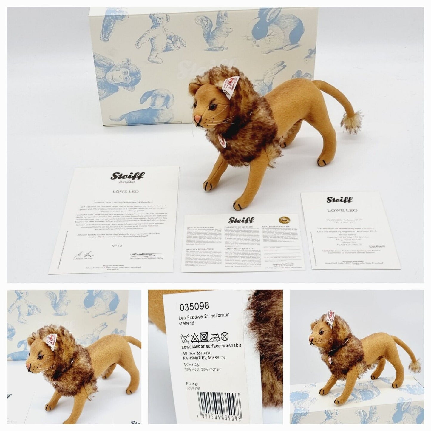Steiff Löwe LEO Filzlöwe 21 cm groß hellbraun stehend 035098 limitierte Auflage