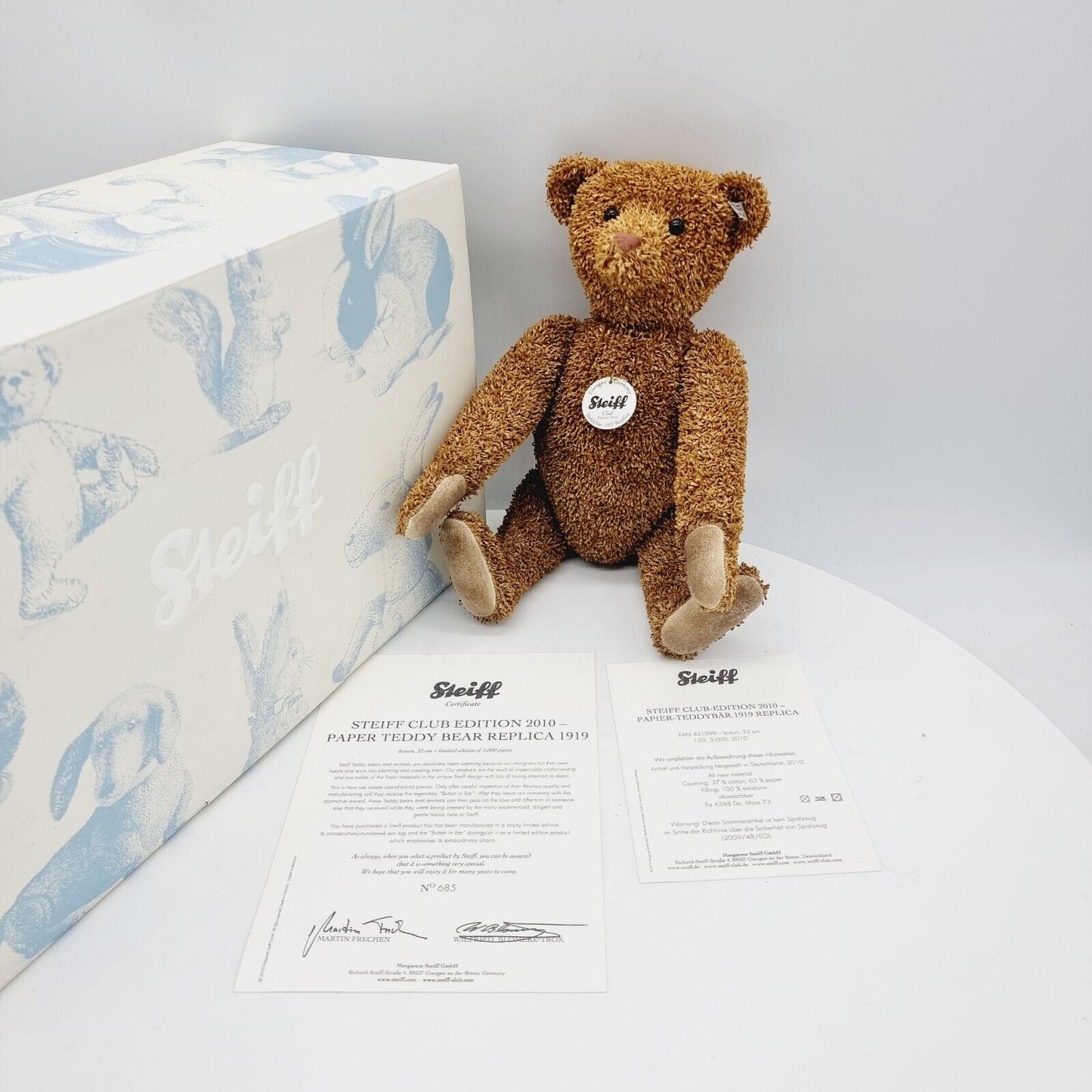 Steiff 421099 Papier Teddybär 1919 Replica 32 cm Club-Edition 2010 limitiert