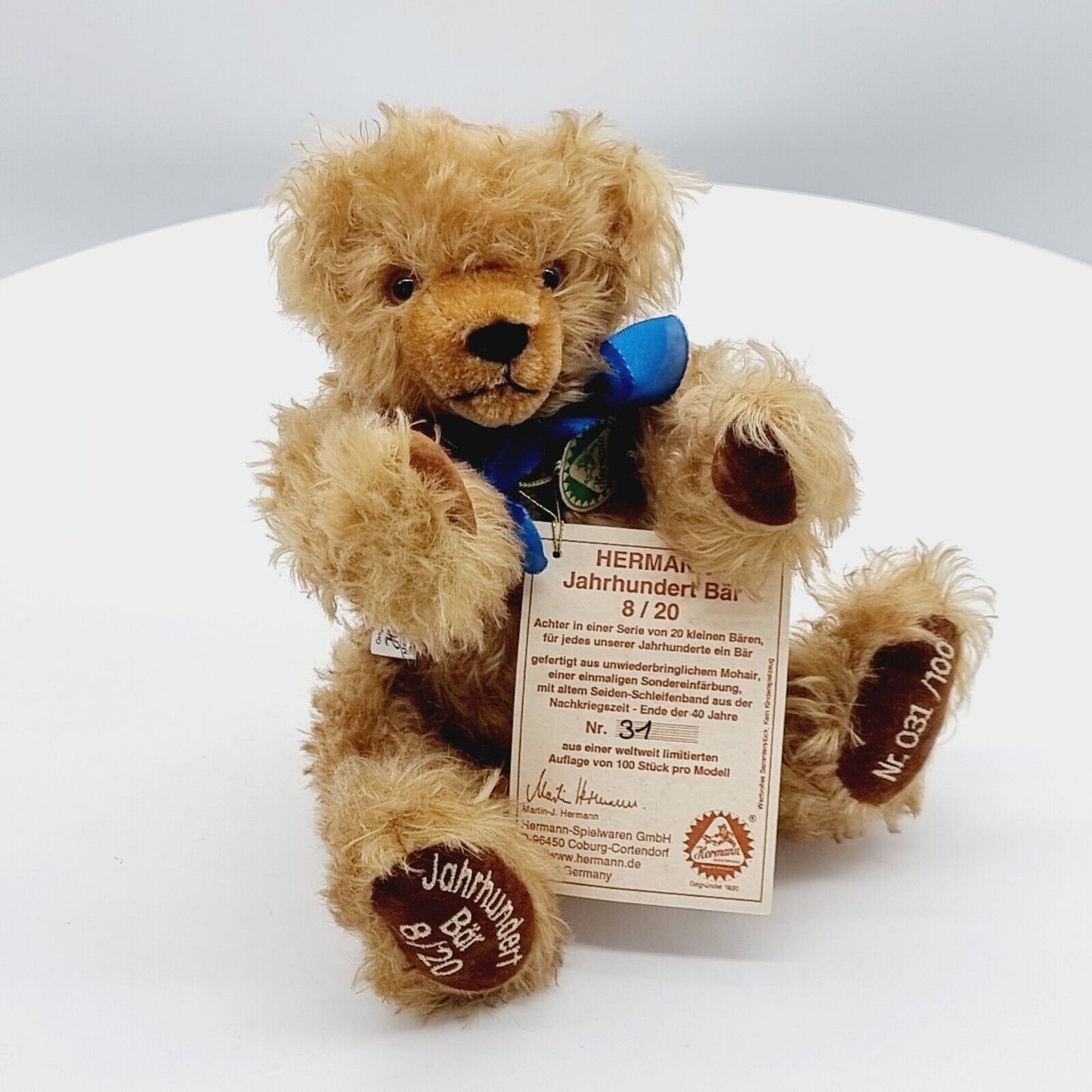 Hermann Coburg Teddybär Jahrhundertbär 8/20 26 cm limitiert auf 100 Stück