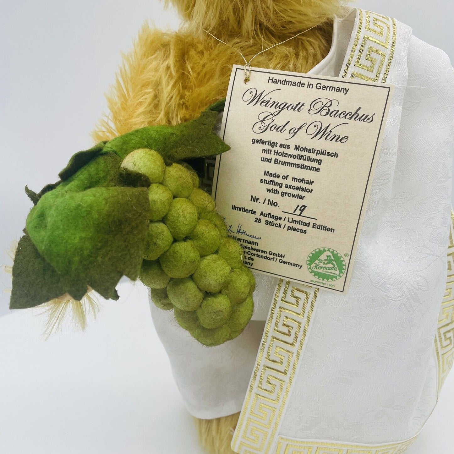 Hermann Coburg Teddybär Weingott Bacchus limitiert 25 34cm Mohair