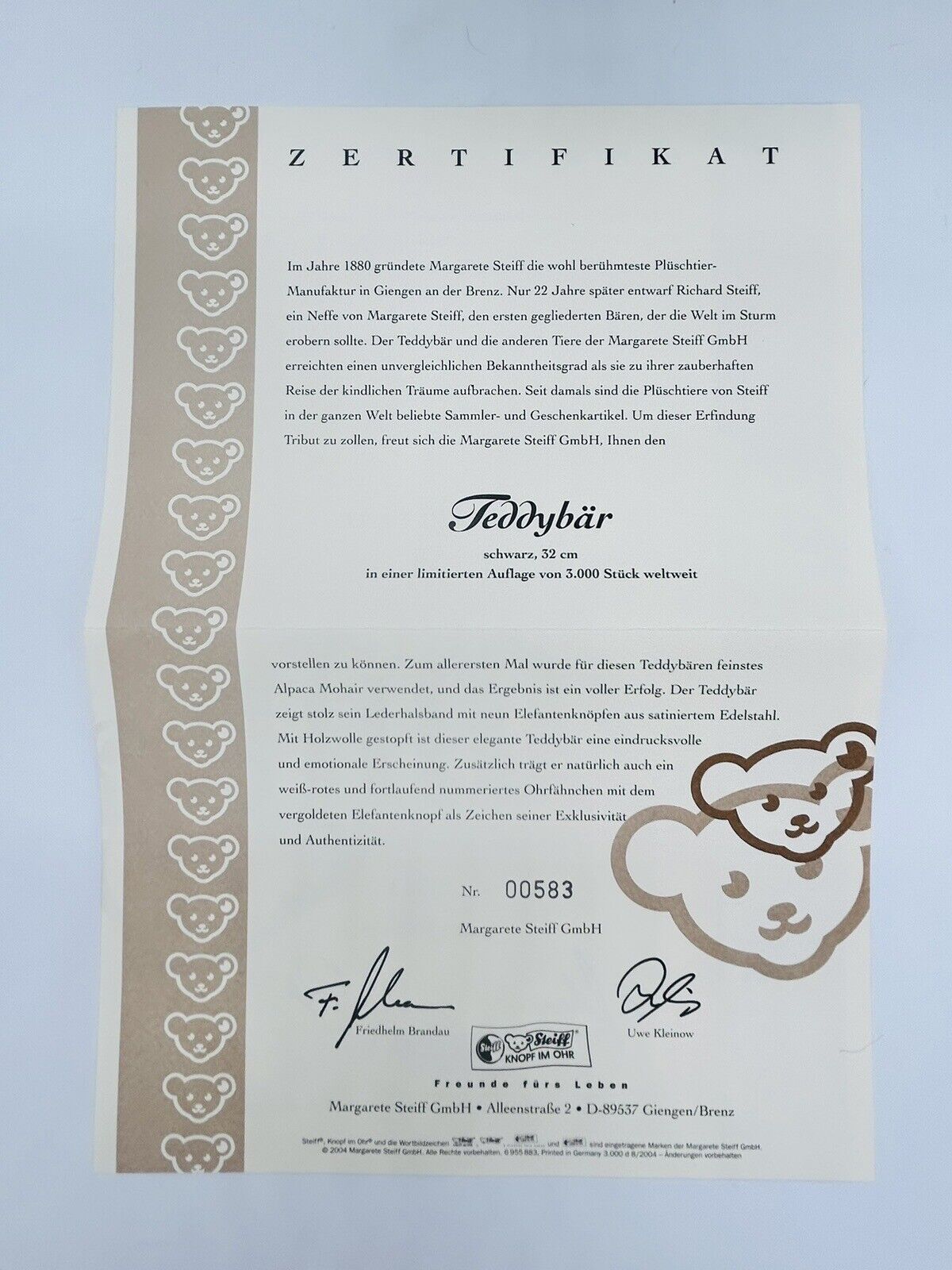 Steiff 038150 Teddybär mit rotem Halsband schwarz 32 cm limitiert 3000 Exemplare